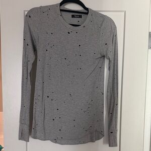 Michael Lauren Gray Long-Sleeve Crewneck with Black Splatter